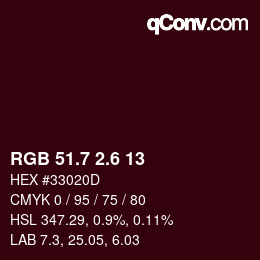 カラーコード: RGB 51.7 2.6 13 | qconv.com