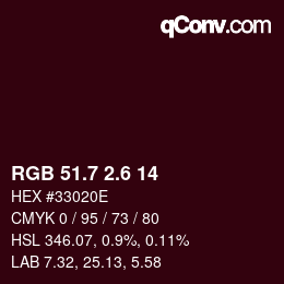 カラーコード: RGB 51.7 2.6 14 | qconv.com