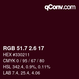カラーコード: RGB 51.7 2.6 17 | qconv.com