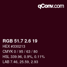 カラーコード: RGB 51.7 2.6 19 | qconv.com