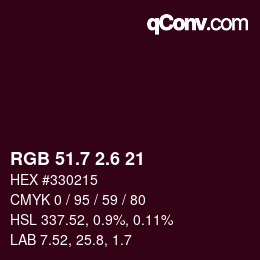 カラーコード: RGB 51.7 2.6 21 | qconv.com
