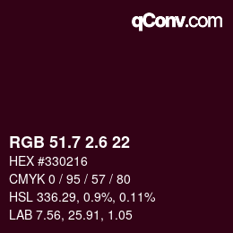 カラーコード: RGB 51.7 2.6 22 | qconv.com