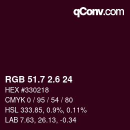 カラーコード: RGB 51.7 2.6 24 | qconv.com
