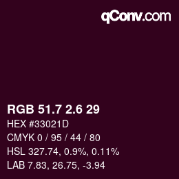 カラーコード: RGB 51.7 2.6 29 | qconv.com