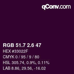 カラーコード: RGB 51.7 2.6 47 | qconv.com