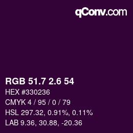 カラーコード: RGB 51.7 2.6 54 | qconv.com