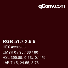 カラーコード: RGB 51.7 2.6 6 | qconv.com