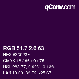 カラーコード: RGB 51.7 2.6 63 | qconv.com