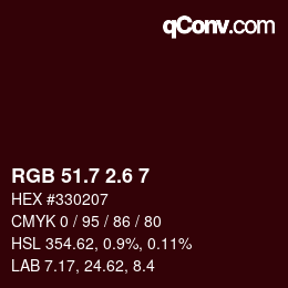 カラーコード: RGB 51.7 2.6 7 | qconv.com