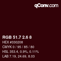 カラーコード: RGB 51.7 2.6 8 | qconv.com