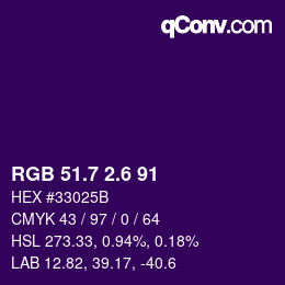 カラーコード: RGB 51.7 2.6 91 | qconv.com