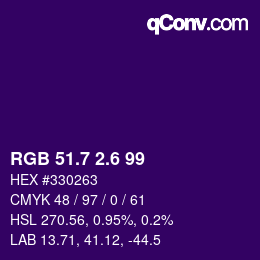 カラーコード: RGB 51.7 2.6 99 | qconv.com