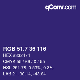 カラーコード: RGB 51.7 36 116 | qconv.com