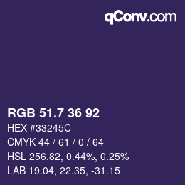 カラーコード: RGB 51.7 36 92 | qconv.com