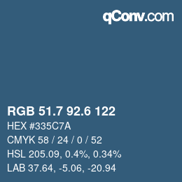 カラーコード: RGB 51.7 92.6 122 | qconv.com