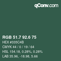 カラーコード: RGB 51.7 92.6 75 | qconv.com
