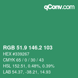 カラーコード: RGB 51.9 146.2 103 | qconv.com