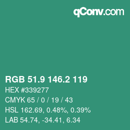 カラーコード: RGB 51.9 146.2 119 | qconv.com