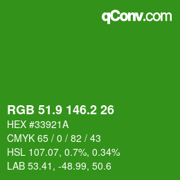 カラーコード: RGB 51.9 146.2 26 | qconv.com