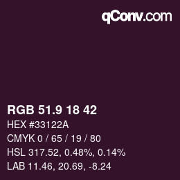 カラーコード: RGB 51.9 18 42 | qconv.com
