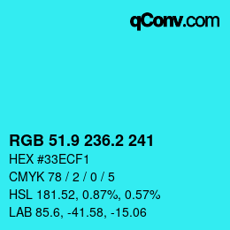 カラーコード: RGB 51.9 236.2 241 | qconv.com