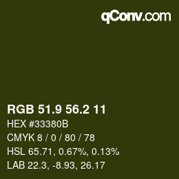 Color code: RGB 51.9 56.2 11 | qconv.com
