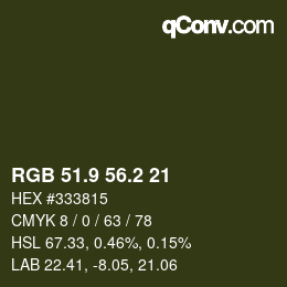 Color code: RGB 51.9 56.2 21 | qconv.com