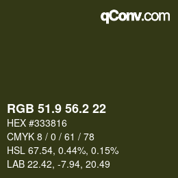 カラーコード: RGB 51.9 56.2 22 | qconv.com