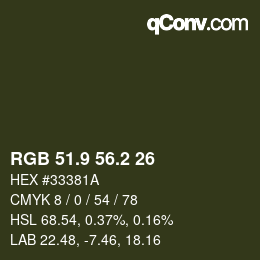 Color code: RGB 51.9 56.2 26 | qconv.com