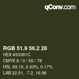 カラーコード: RGB 51.9 56.2 28 | qconv.com