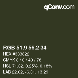 Color code: RGB 51.9 56.2 34 | qconv.com