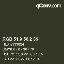 Color code: RGB 51.9 56.2 36 | qconv.com