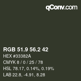 カラーコード: RGB 51.9 56.2 42 | qconv.com