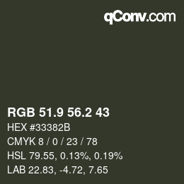 Color code: RGB 51.9 56.2 43 | qconv.com