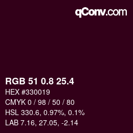 カラーコード: RGB 51 0.8 25.4 | qconv.com