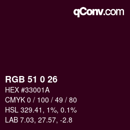 カラーコード: RGB 51 0 26 | qconv.com