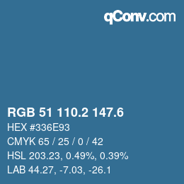 カラーコード: RGB 51 110.2 147.6 | qconv.com