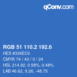カラーコード: RGB 51 110.2 192.6 | qconv.com