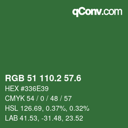 カラーコード: RGB 51 110.2 57.6 | qconv.com