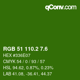 カラーコード: RGB 51 110.2 7.6 | qconv.com