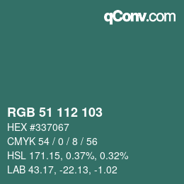 颜色代码: RGB 51 112 103 | qconv.com