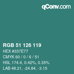 カラーコード: RGB 51 126 119 | qconv.com