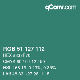 Color code: RGB 51 127 112 | qconv.com