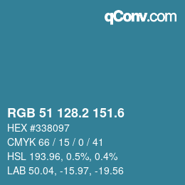 カラーコード: RGB 51 128.2 151.6 | qconv.com