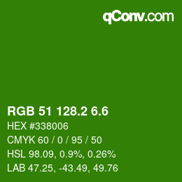 カラーコード: RGB 51 128.2 6.6 | qconv.com