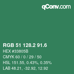 カラーコード: RGB 51 128.2 91.6 | qconv.com