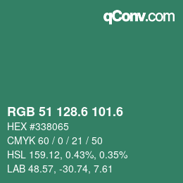 カラーコード: RGB 51 128.6 101.6 | qconv.com