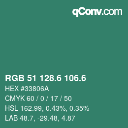 カラーコード: RGB 51 128.6 106.6 | qconv.com