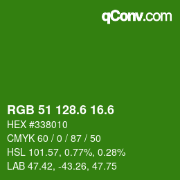 カラーコード: RGB 51 128.6 16.6 | qconv.com