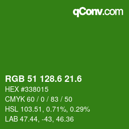 カラーコード: RGB 51 128.6 21.6 | qconv.com